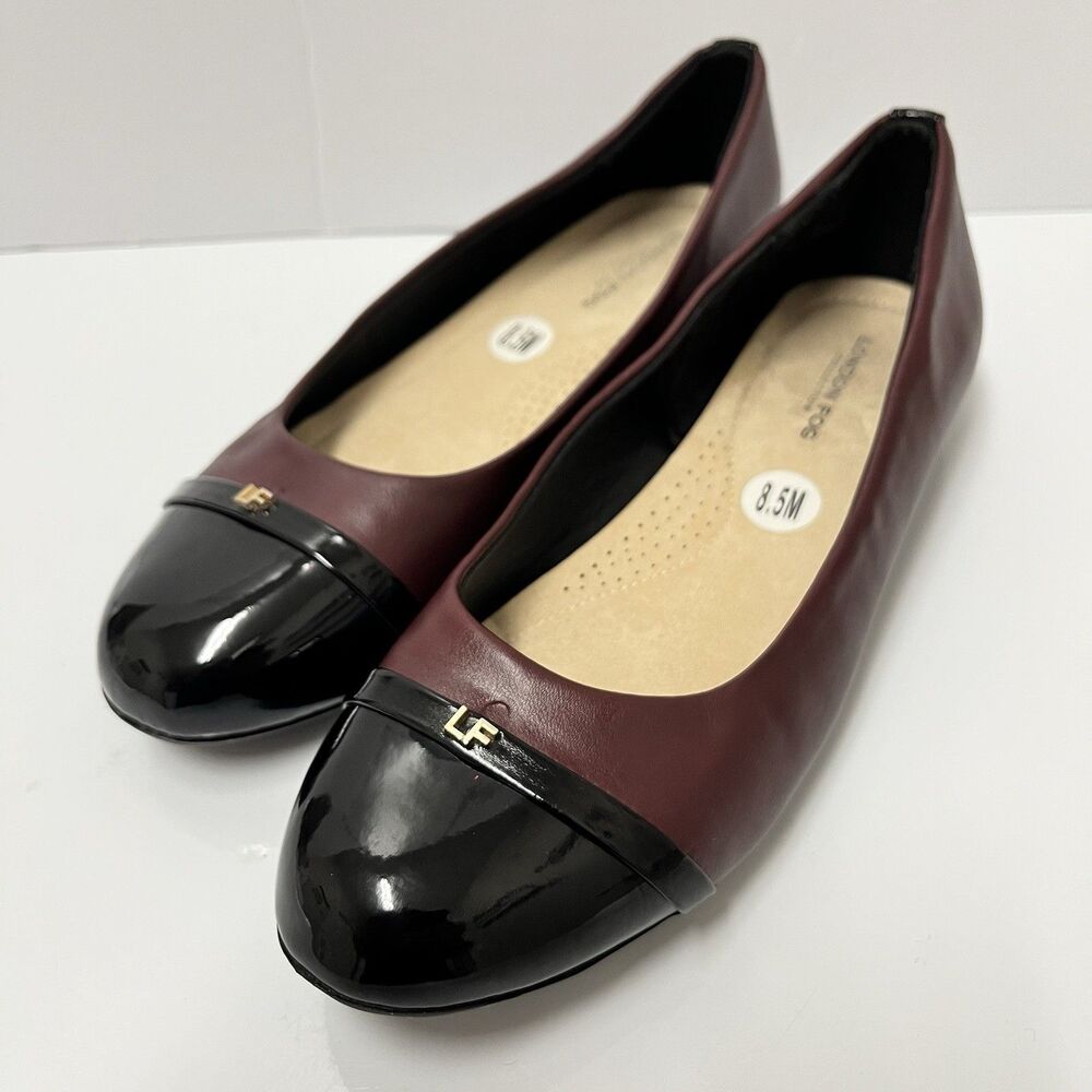 London Fog Burnet Slip On Black/Burgundy Loafers Size 8.5